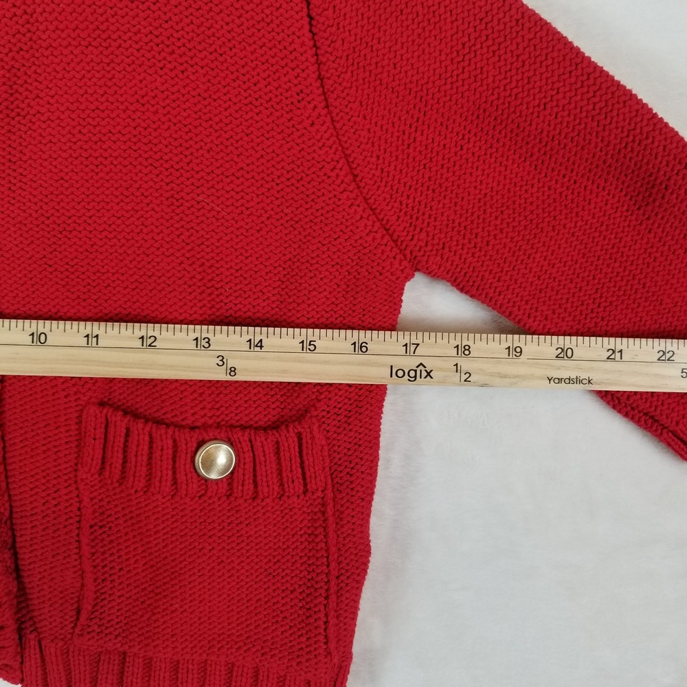 Zara Cardigan Sweater Womens S Red Gold Button Textured Knit Cropped 3/4 Sleeve - Picture 6 of 8